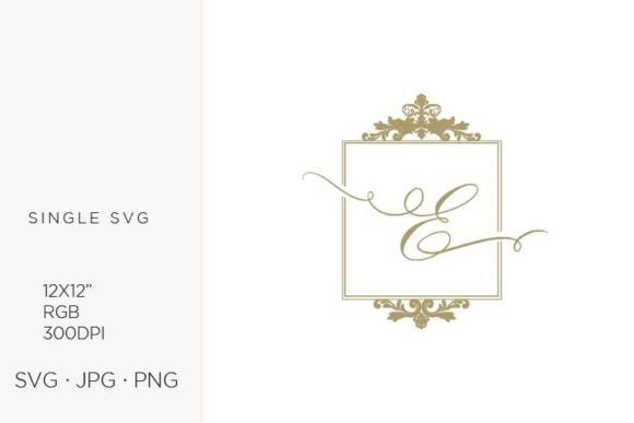 Golden Monogram Frame Victorian Letter E